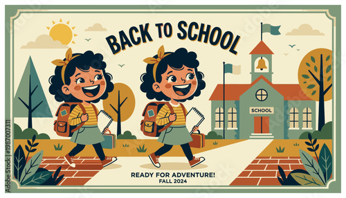 Cartoon children heading back to school.