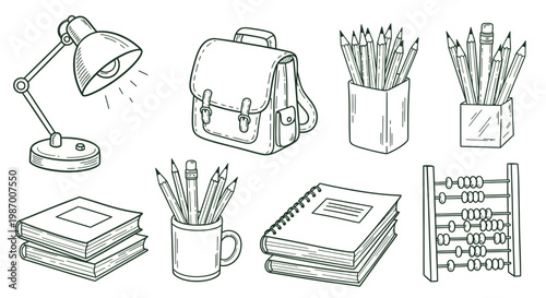 Collection of essential school and office supplies for education and learning.