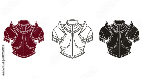 Medieval armor chest plate illustration in red, white, and black colors