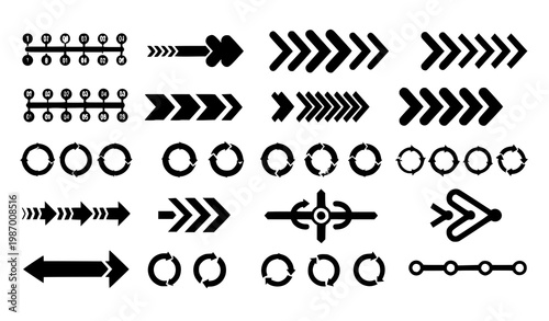 Infographic flat arrow icon set vector with process timeline flow and step progression arrows for business design