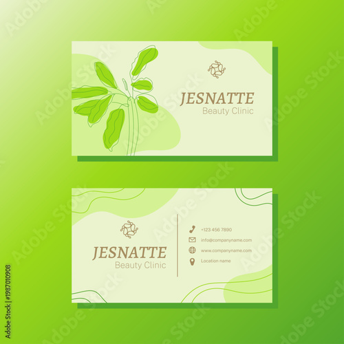 Elegant Green Botanical Beauty Clinic Business Card Template