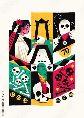 Bild auf Leinwand Feast of the Dead and Saints of Naples Cemetery illustration