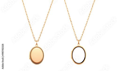 Oval golden locket necklace open and closet set, ai generated