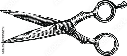 Vintage scissors illustration with intricate detailing, classic tool for cutting and crafting
