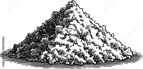 hand drawn pile of salt illustration natural seasoning, granulated white crystals heap