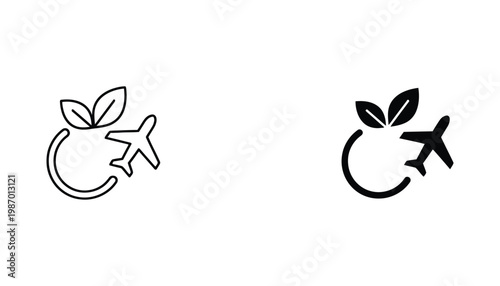Airplane Sustainable Travel Icon Green Flight Eco Friendly Air Transportation