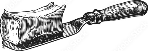 vintage detailed engraving of butter stick on butter knife with wooden handle