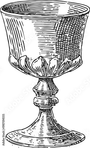 Vintage ornate chalice with detailed engraving, elegant goblet cup design for ceremonial and decorative use