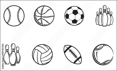 Collection of various sports balls and equipment Vector