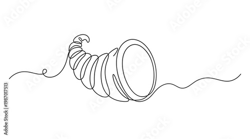 Elegant continuous line drawing of a cornucopia symbolizing abundance and harvest, perfect for Thanksgiving and seasonal themes