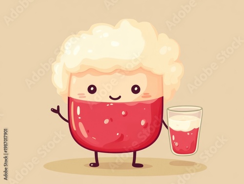Adorable chibi style character with a happy expression holding a glass of yogurt and a probiotic supplement  representing the concept of digestive health and wellness through natural