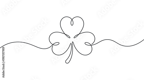 Minimalist continuous line drawing of a shamrock clover symbol representing luck and St Patricks Day celebration on a clean white background