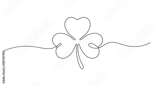 Minimalist single line drawing of a shamrock clover symbolizing luck and Irish heritage on a clean white background