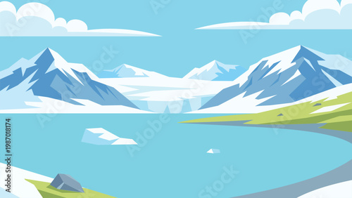 Cold Shores With Distant Peaks Arctic Flat Design