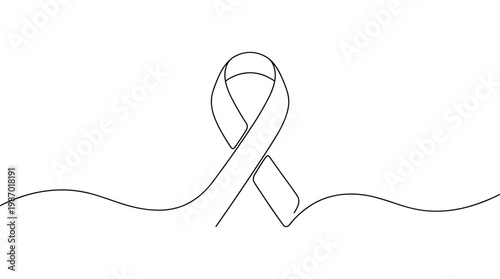 Minimalist continuous line drawing of a cancer awareness ribbon symbolizing hope support and solidarity for health causes