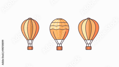 Three colorful hot air balloons with orange and yellow hues, vector illustration on white