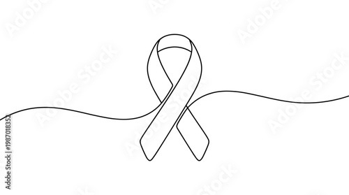 Minimalist single line drawing of a cancer awareness ribbon symbolizing hope support and solidarity against disease a powerful symbol of unity and strength