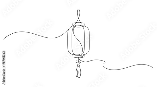 Elegant single line drawing of a traditional Chinese lantern with a tassel, symbolizing celebration and culture, isolated on a white background.