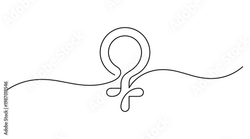 Feminine symbol continuous line drawing representing womanhood and female empowerment with elegant flowing lines on a white background