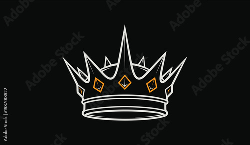 A white line drawing of a crown with colorful jewels