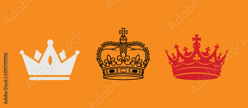 Three crowns in white gold and red on orange background