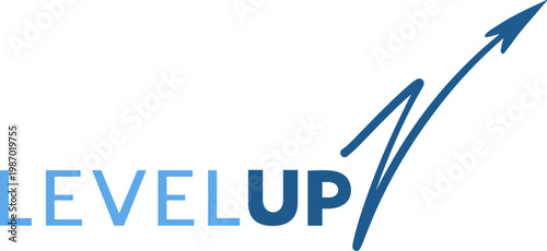 Vector symbol featuring “level up” with a creative upward arrow expressing progress, ambition, and motivation draw