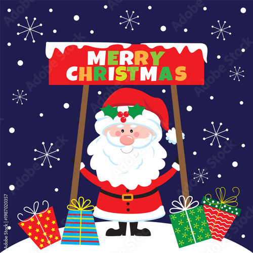 christmas card, gift bag or box design with cute santa 