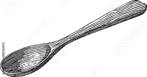 Hand drawn wooden spoon illustration vintage kitchen utensil engraving isolated on white background