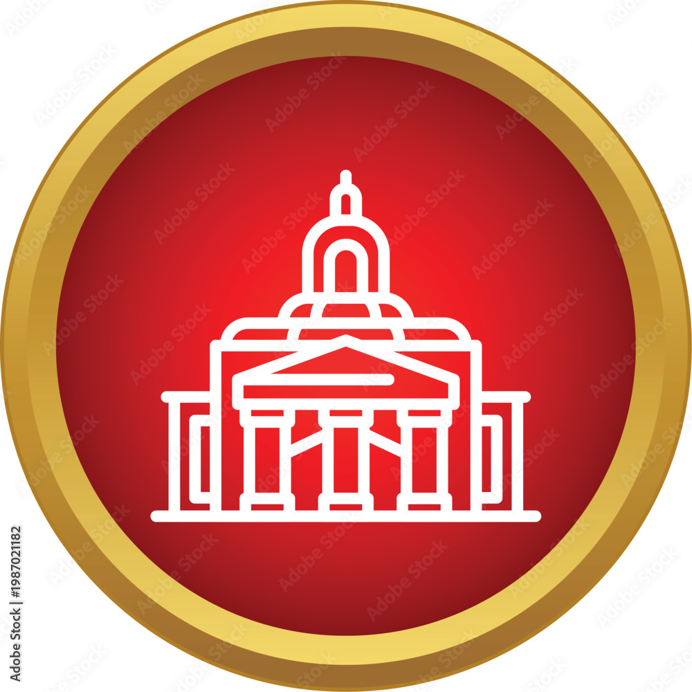 Fototapeta premium Capitol building outline icon on a red and gold button representing government