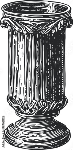 Vintage hand drawn classical column with corinthian art and decorative fluted design