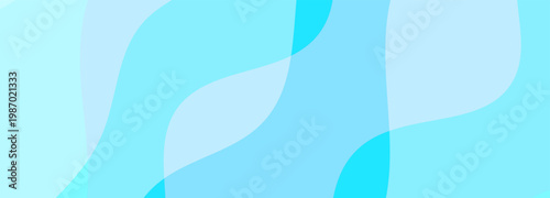 Abstract light blue and cyan geometric shapes background with curved lines and rectangles.