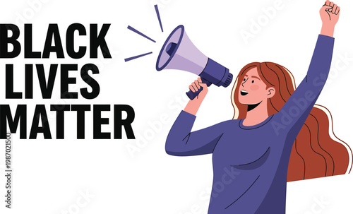 Black lives matter protest illustration woman with megaphone isolated on transparent background