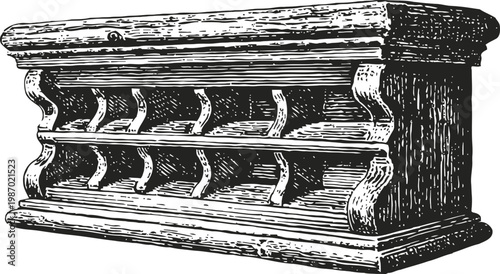 Vintage wooden shelf with curved supports and detailed carvings, classic furniture design