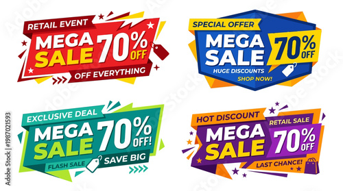 Colorful Mega Sale Banners with Discount Percentage