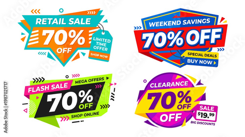 Colorful 70% Off Sale Badges Collection