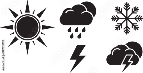 Minimalist Black Weather Icons Set on White Background