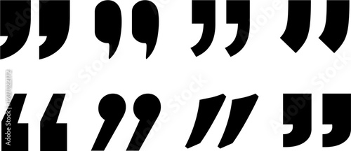 Set of quote mark, quotes icon vector sign design.
Quotation marks icon set with stylized curly double quotes in black.