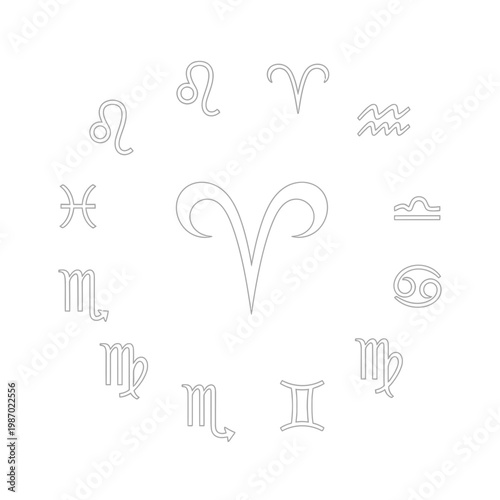 Aries Zodiac Symbol in Center of Astrology Constellation Circle