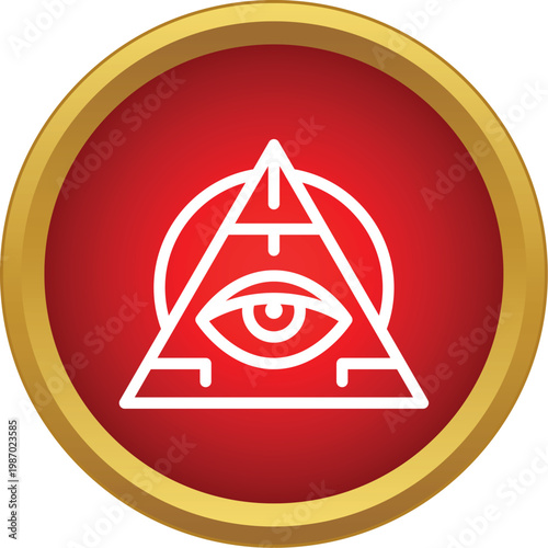 Eye of providence symbol in a triangle with a circle, presented on a red and gold background
