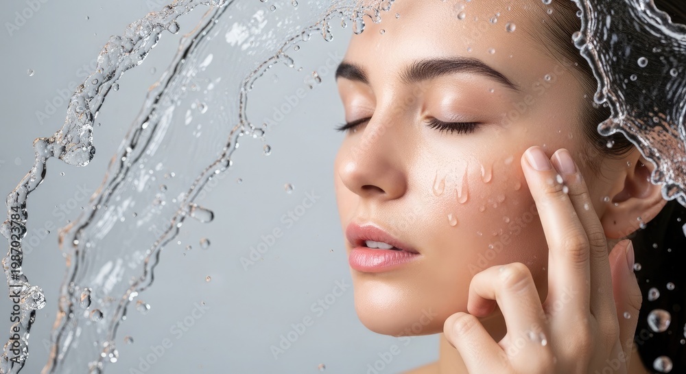 Naklejka premium Radiant beauty a woman applying cosmetic cream for flawless skin highlighting skincare and makeup application techniques