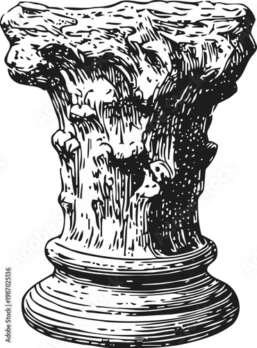 Ancient corinthian column capital ornate classical architectural detail with acanthus leaves and fluted design