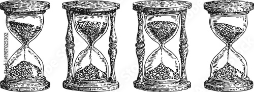 vintage hourglass set classic sand timer collection with wooden frame time measurement, countdown concept