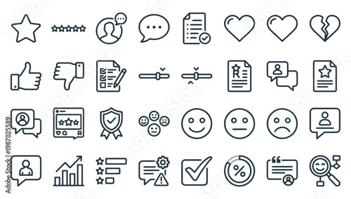 set in modern clean line style representing review, feedback, rating, and user testimonial concepts
