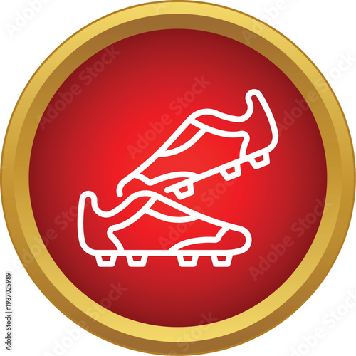 Football boots with cleats outlined on a vibrant red background with a gold border