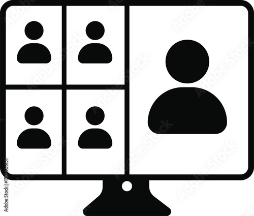 Virtual Meeting Icon . Online meeting icons. Video conference and remote work symbols.. training icons on computer, laptop, tablet, mobile phone. teamwork discussion symbol design
