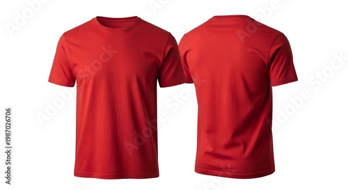 Red T-shirt Front and Back View Isolated on White Background Apparel Mockup