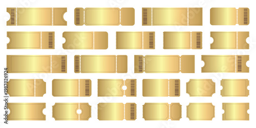 Luxury Gold Coupon Templates. Set of Empty Golden Tickets. Vector. 