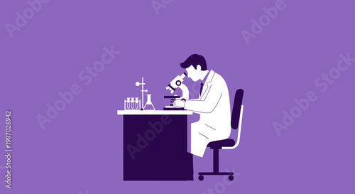 Scientist Examining Sample Under Microscope in Laboratory, Research and Discovery