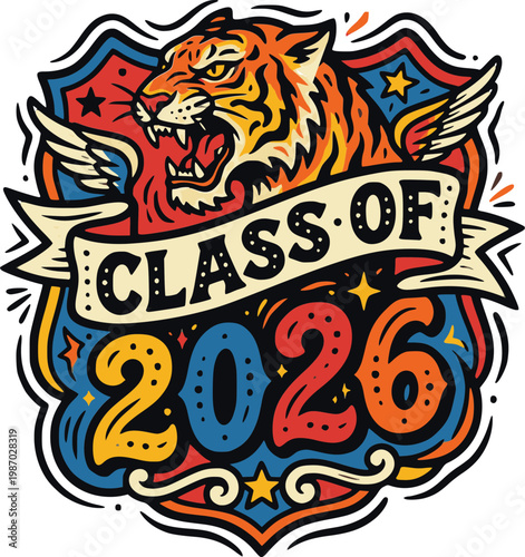 High School Class of 2026 Logo with Tiger Mascot