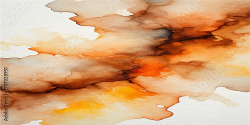 Abstract orange watercolor texture background, fiery warm gradient wash, artistic ink flow pattern, soft paper stains, vibrant creative backdrop design